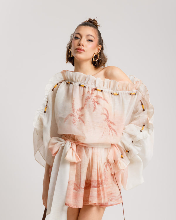 Abito in lino e cotone scollo bardot  - 10663