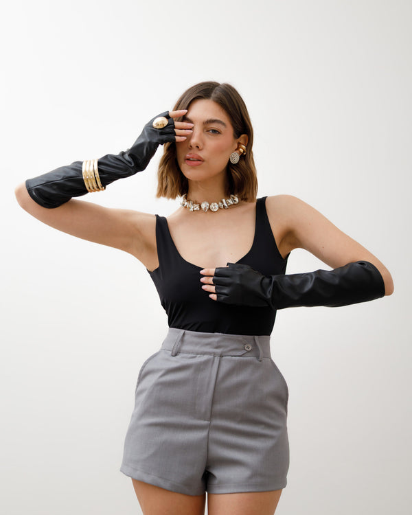 Guanti in finta pelle senza dita - 931477
