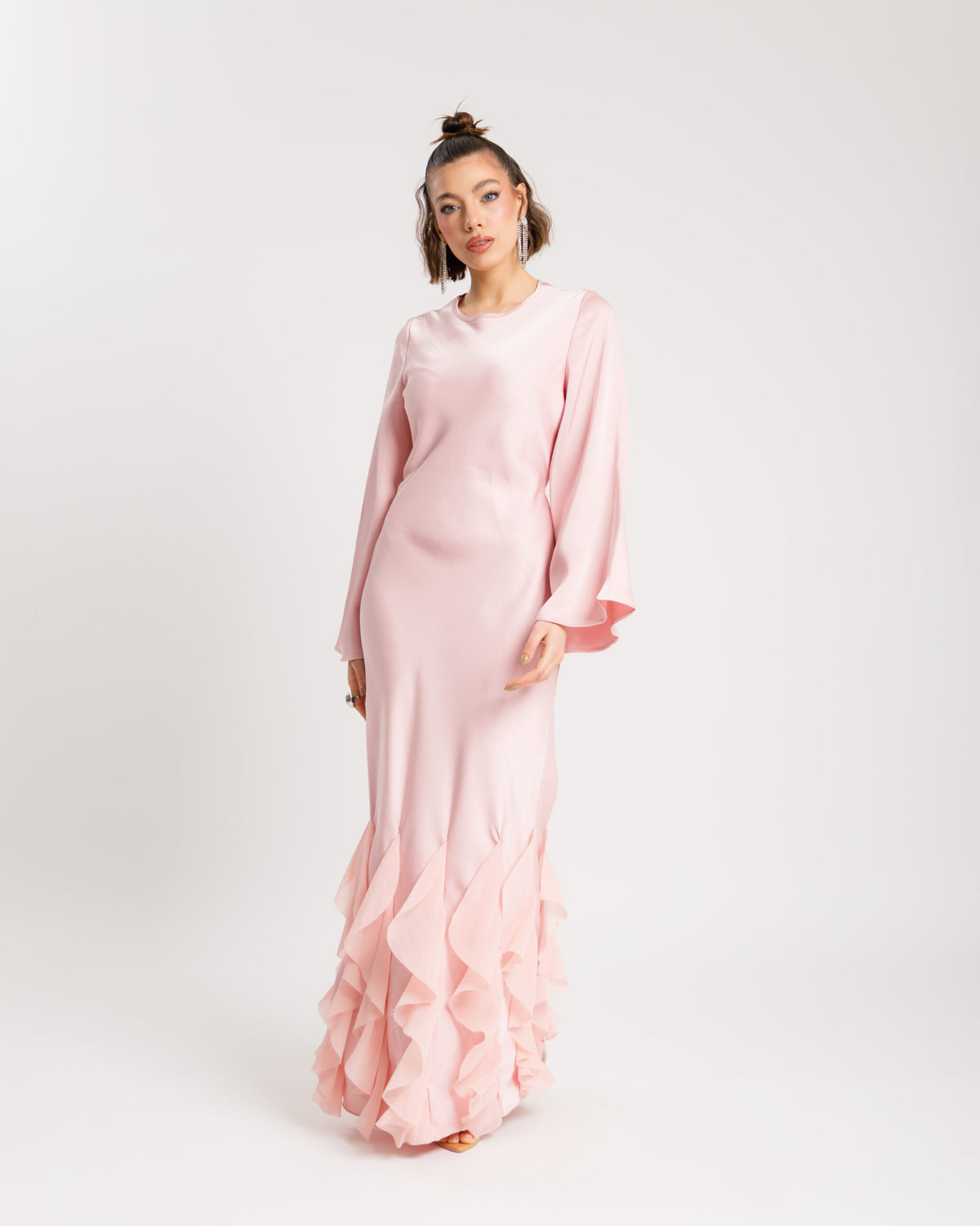 Abito satin con rouches ROSA - PF339 SLCt