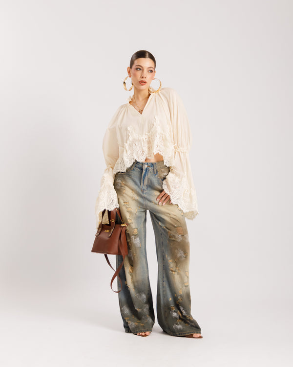 Jeans baggy effetto sporco -  P13903