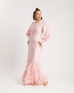 Abito satin con rouches ROSA - PF339 SLCt