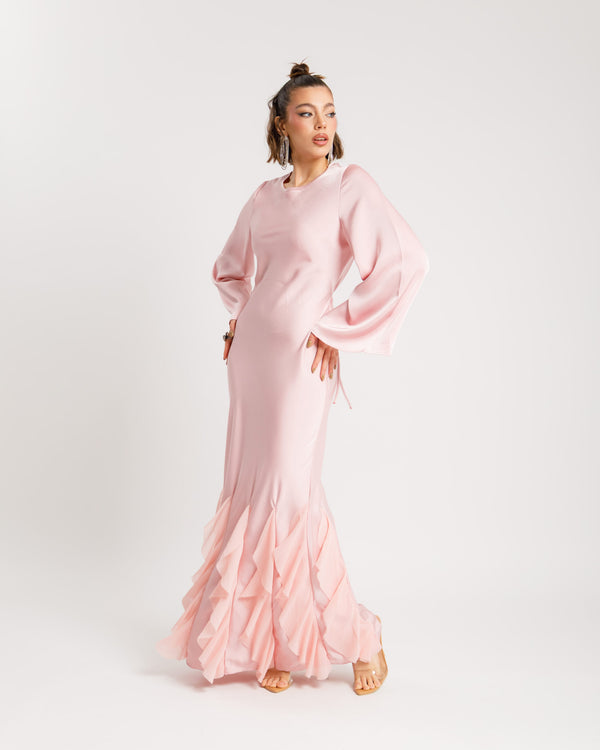 Abito satin con rouches ROSA - PF339 SLCt