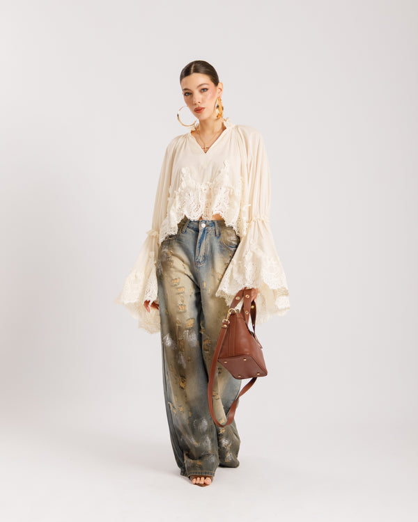 Jeans baggy effetto sporco -  P13903