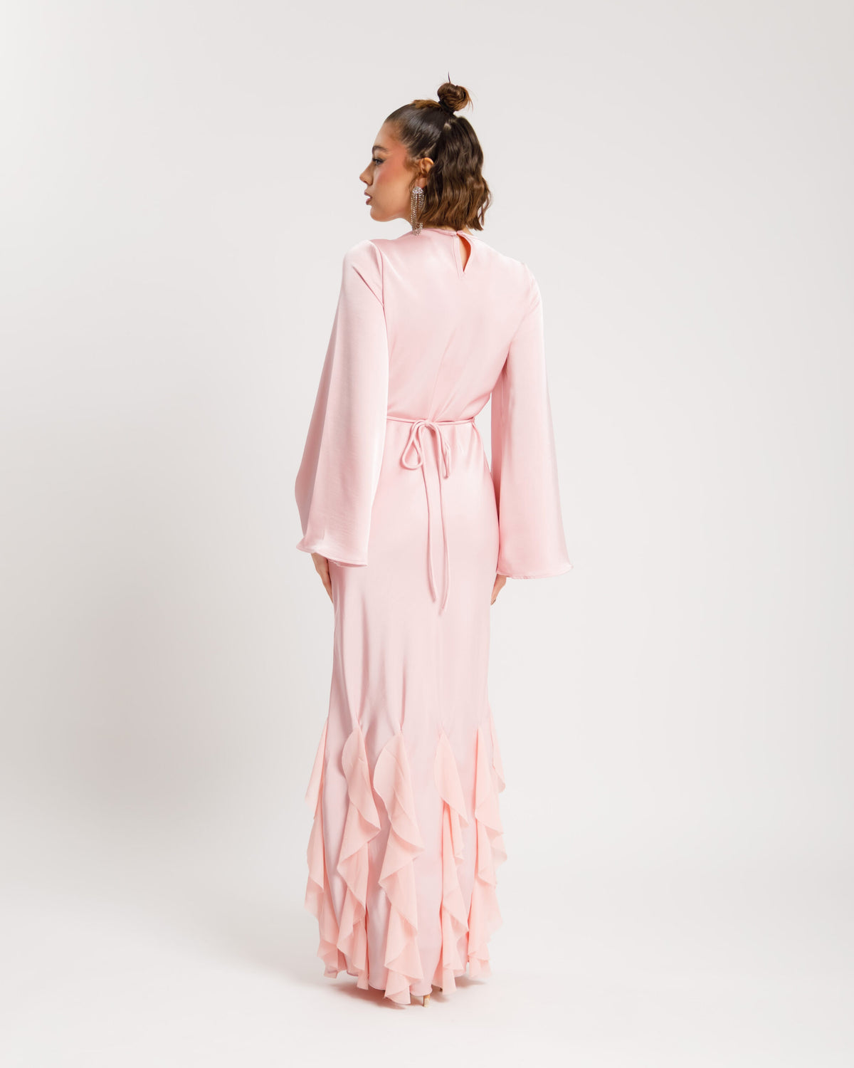 Abito satin con rouches ROSA - PF339 SLCt