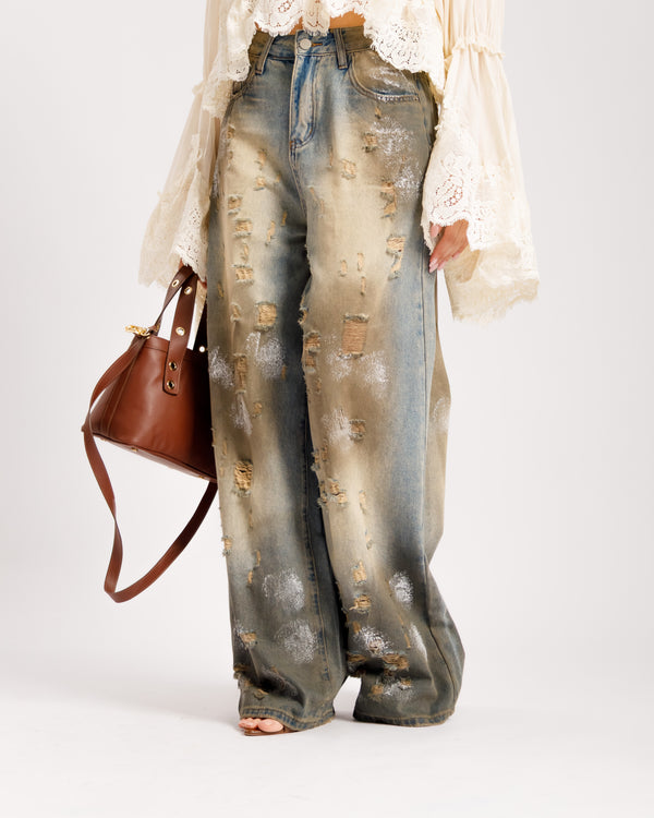 Jeans baggy effetto sporco -  P13903