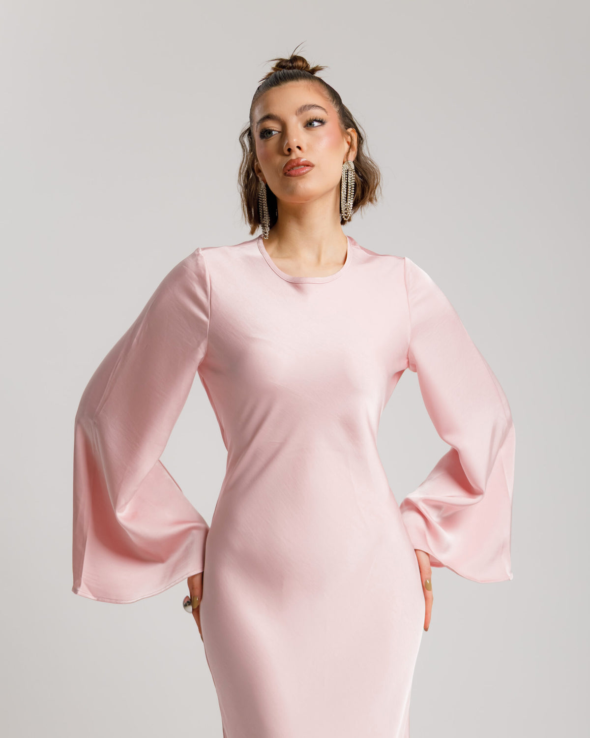 Abito satin con rouches ROSA - PF339 SLCt