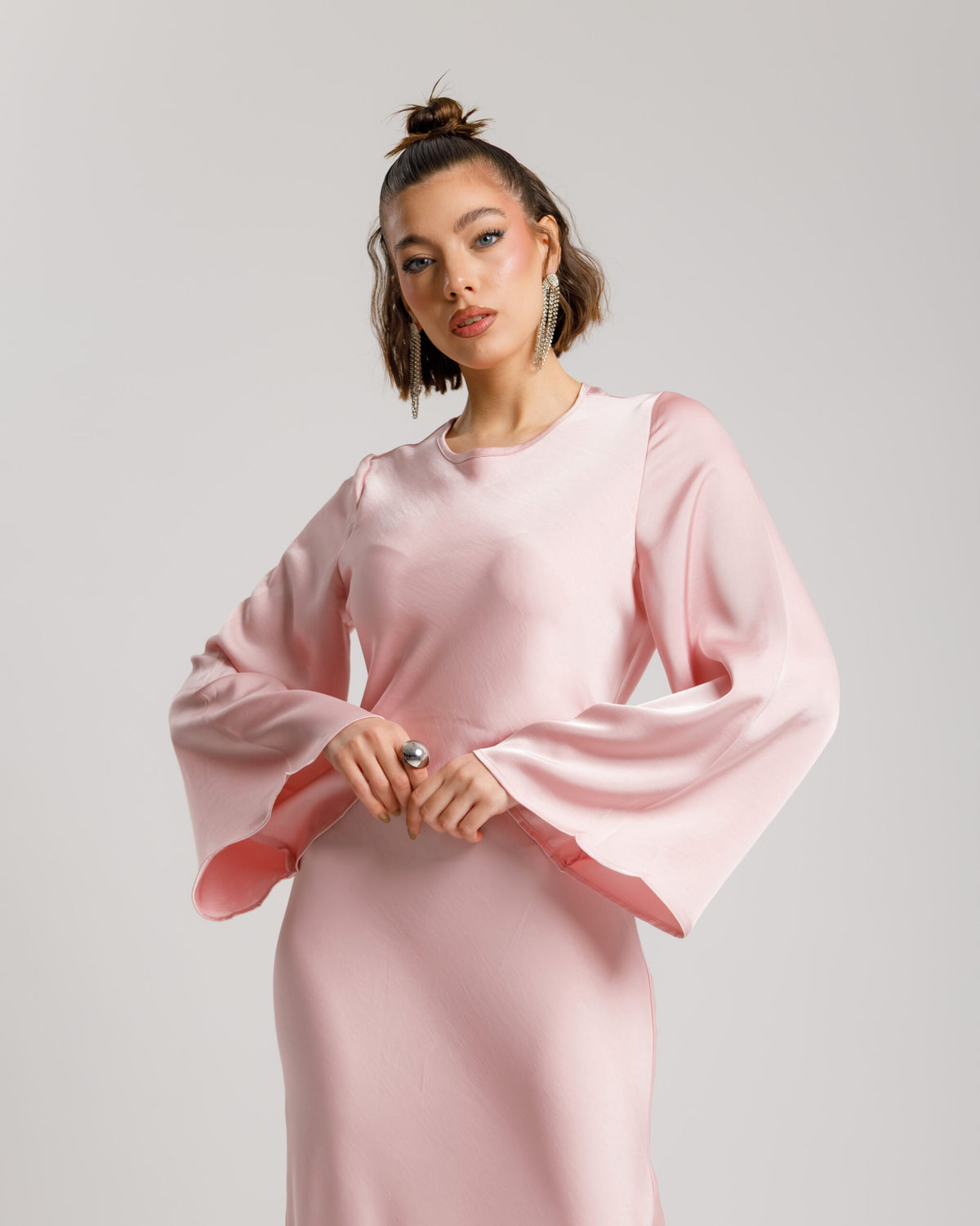 Abito satin con rouches ROSA - PF339 SLCt