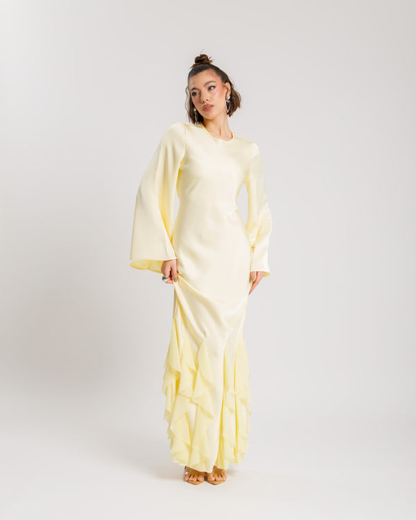 Abito satin con rouches GIALLO - PF339 slc