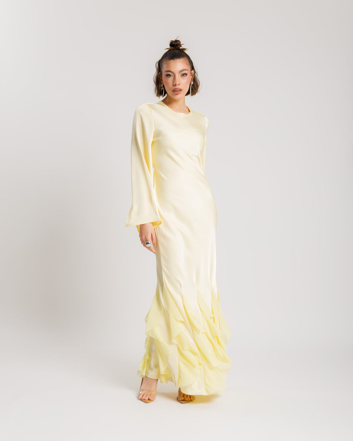 Abito satin con rouches GIALLO - PF339 slc