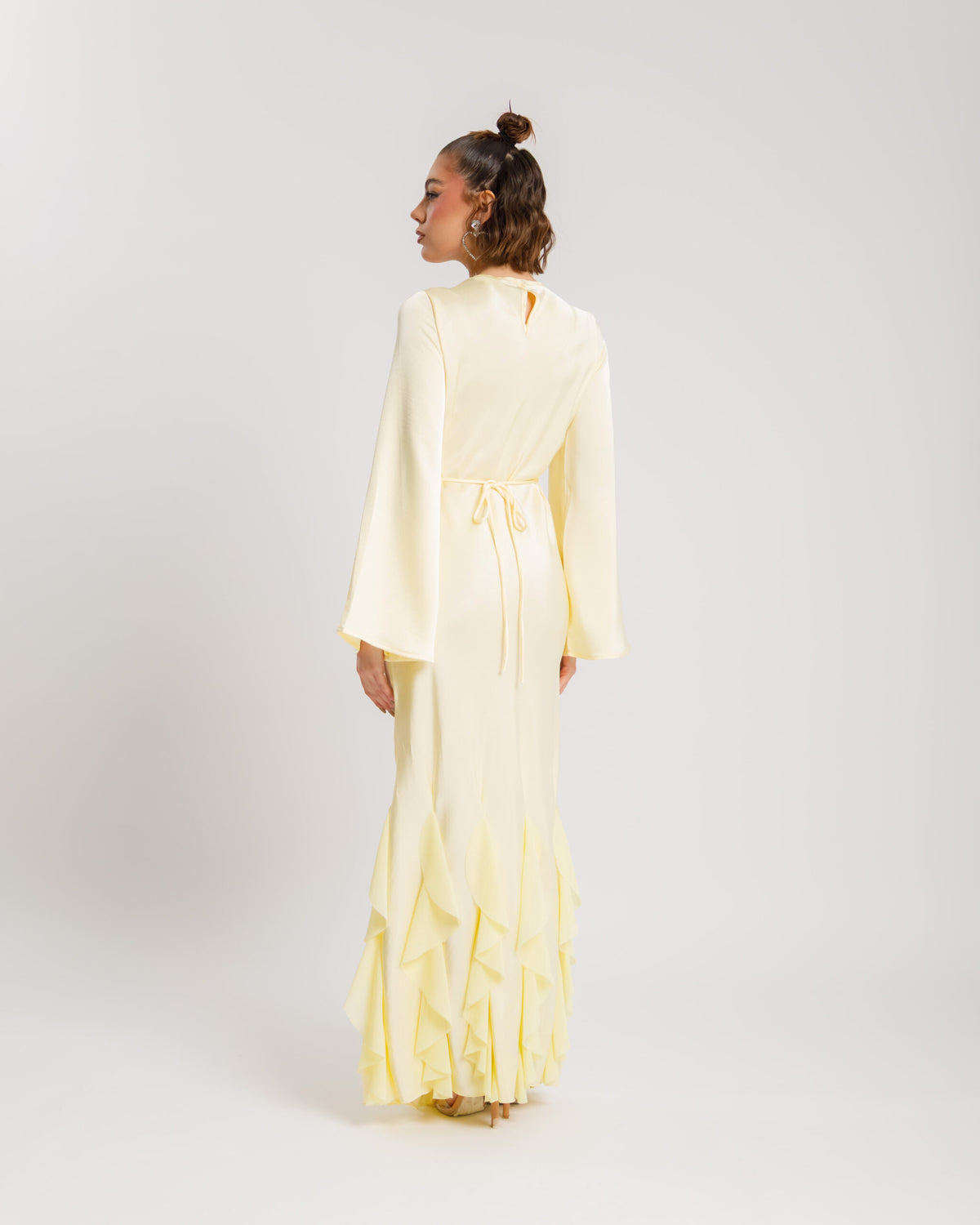 Abito satin con rouches GIALLO - PF339 slc