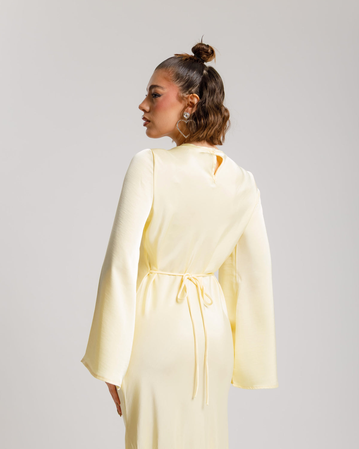 Abito satin con rouches GIALLO - PF339 slc