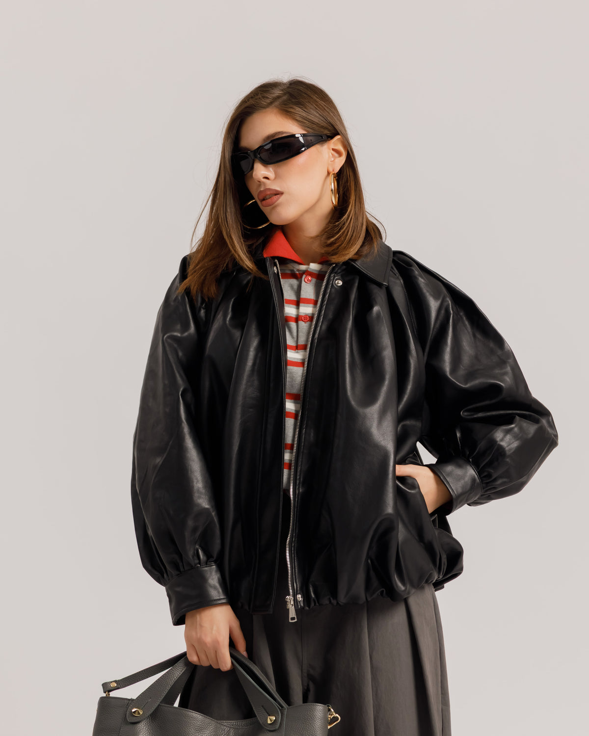 Bomber volume finta pelle NERO - CV2237