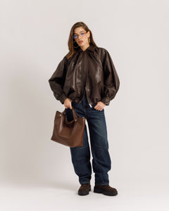 Bomber volume finta pelle MARRONE - CV2237