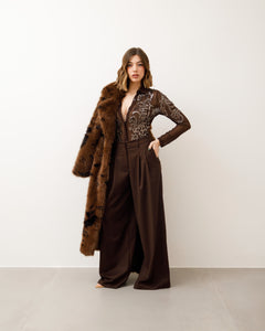 Eco-fur lunga con collo ampio stampata - A20