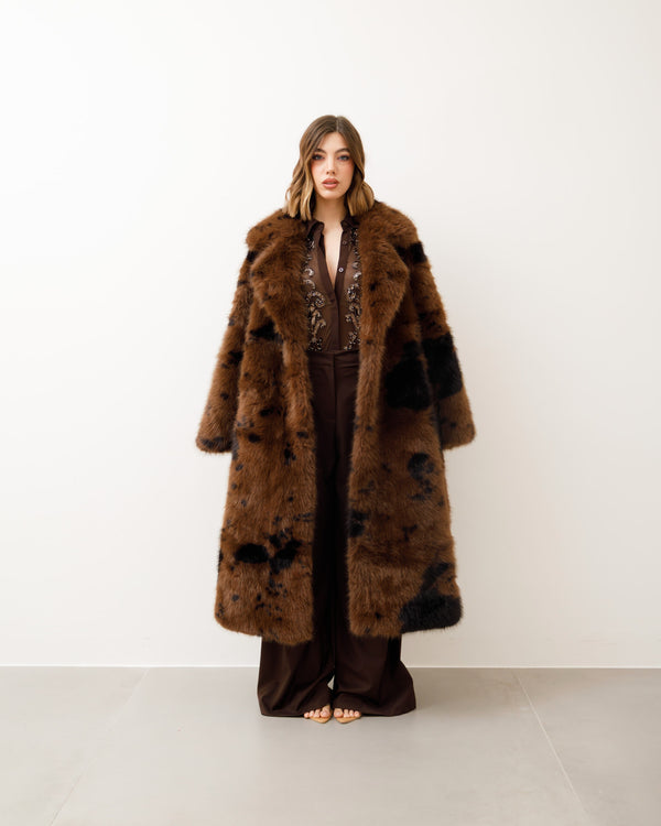Eco-fur lunga con collo ampio stampata - A20