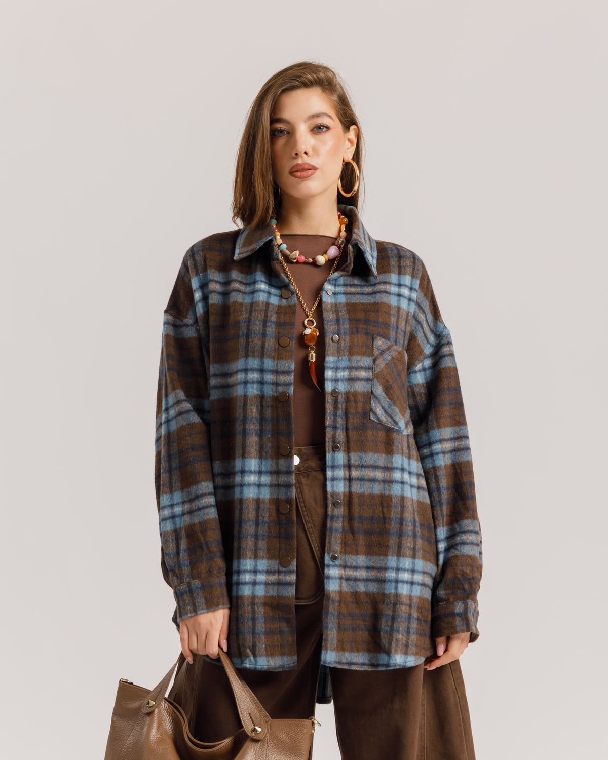 Camicia oversize in lana MARRONE - 5436