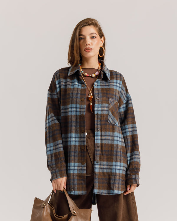 Camicia oversize in lana MARRONE - 5436