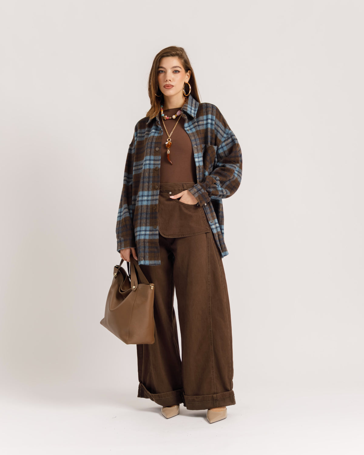 Camicia oversize in lana MARRONE - 5436