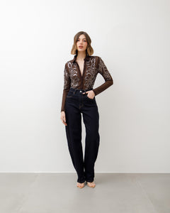 Body in tulle MARRONE con applicazioni - H240