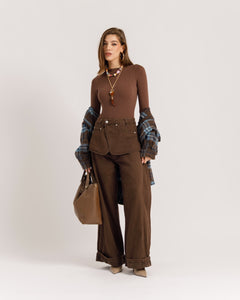 Jeans palazzo con bustino MARRONE - P16721