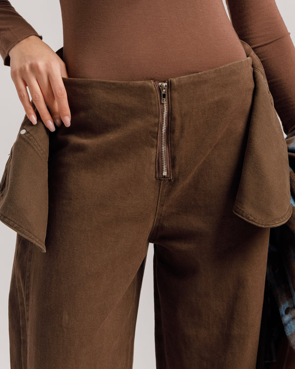 Jeans palazzo con bustino MARRONE - P16721