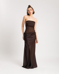 Abito satin fasciato MARRONE - 517152
