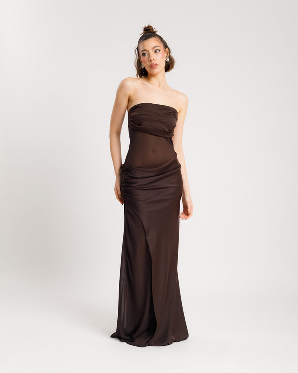 Abito satin fasciato MARRONE - 517152