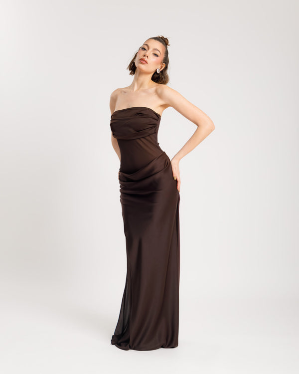 Abito satin fasciato MARRONE - 517152