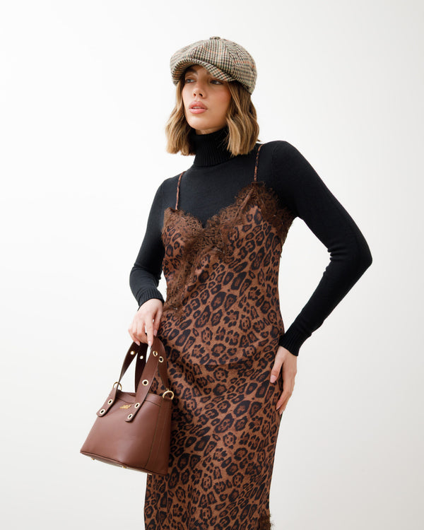 Abito lungo satin animalier - R12119