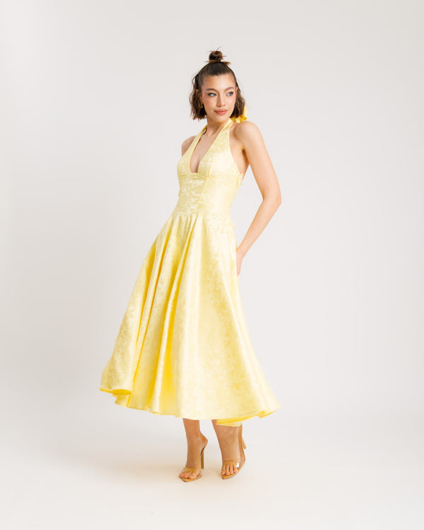 Abito midi gonna ampia GIALLO - 527016