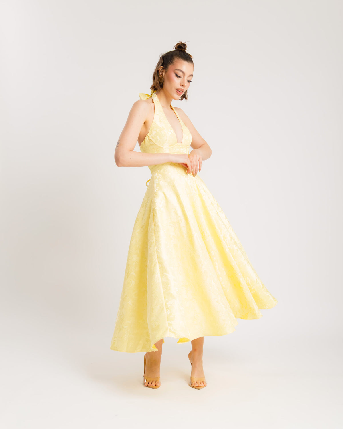 Abito midi gonna ampia GIALLO - 527016
