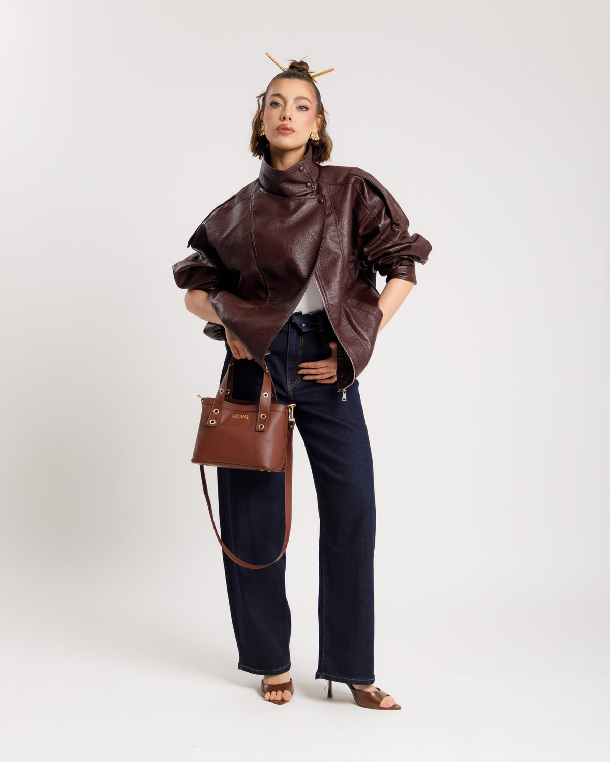Bomber finta pelle collo alto BORDEAUX - 22001