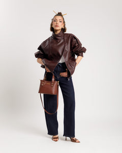 Bomber finta pelle collo alto BORDEAUX - 22001