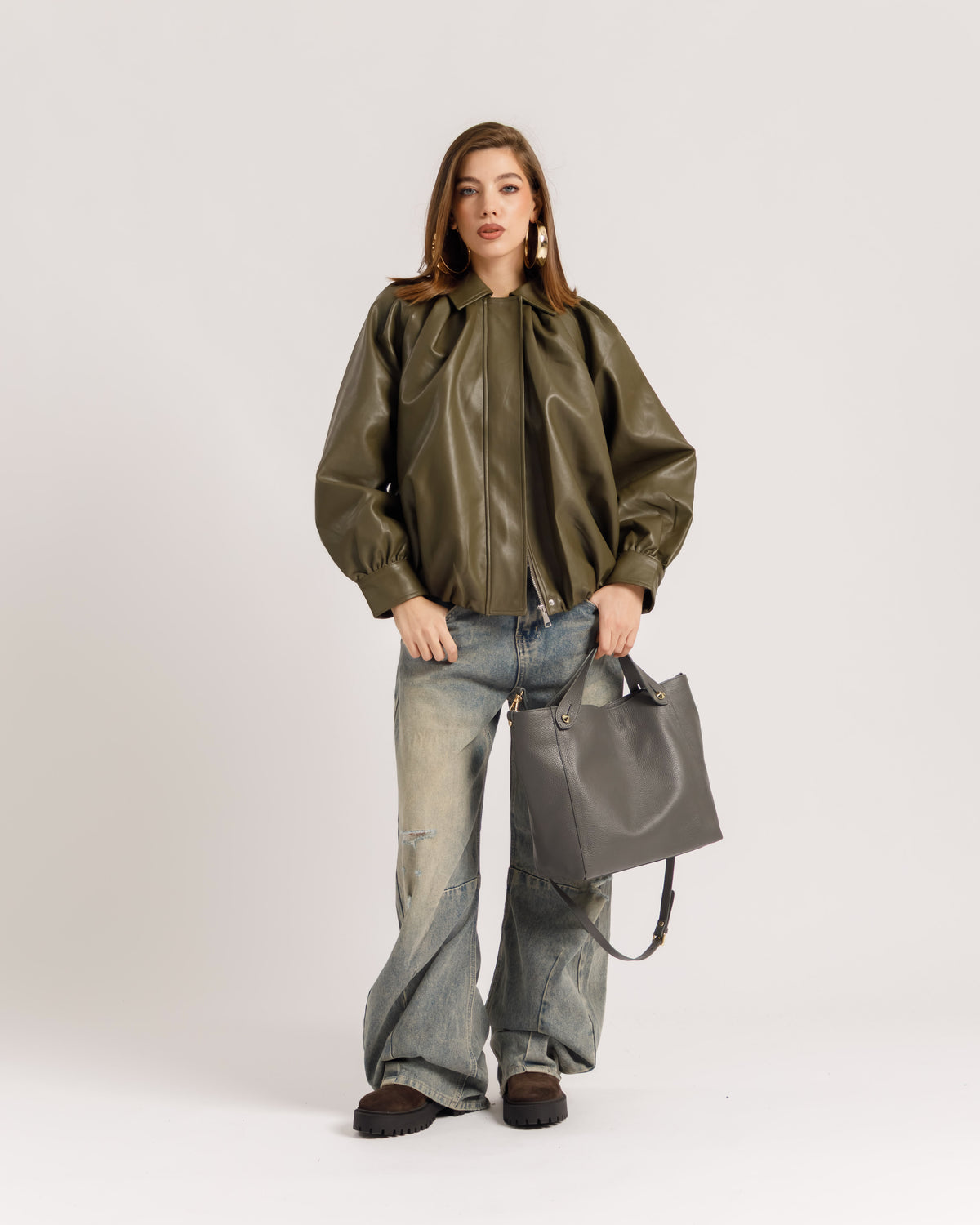 Bomber volume finta pelle OLIVA - CV2237