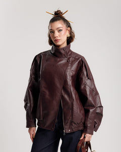 Bomber finta pelle collo alto BORDEAUX - 22001
