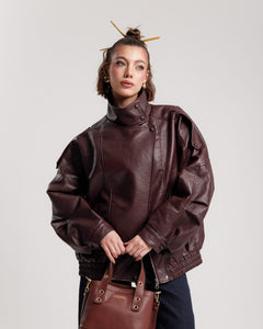 Bomber finta pelle collo alto BORDEAUX - 22001