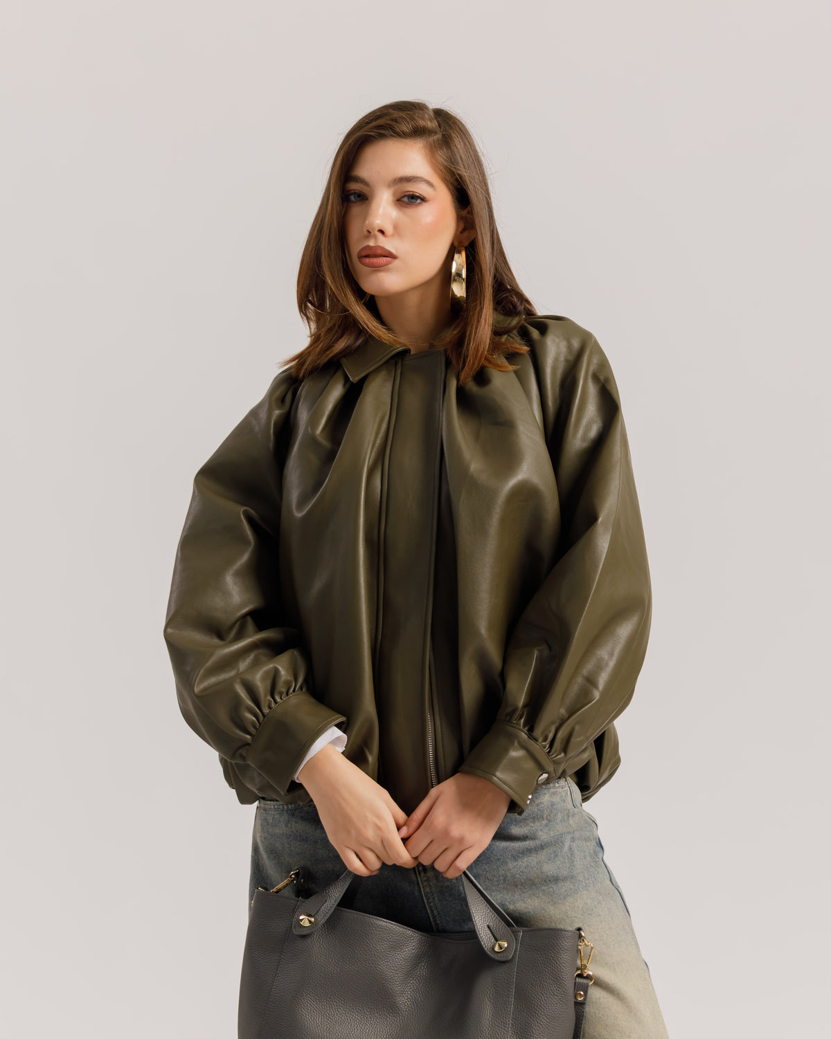 Bomber volume finta pelle OLIVA - CV2237