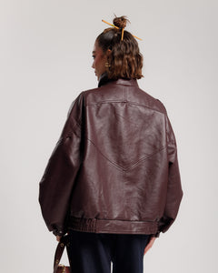 Bomber finta pelle collo alto BORDEAUX - 22001
