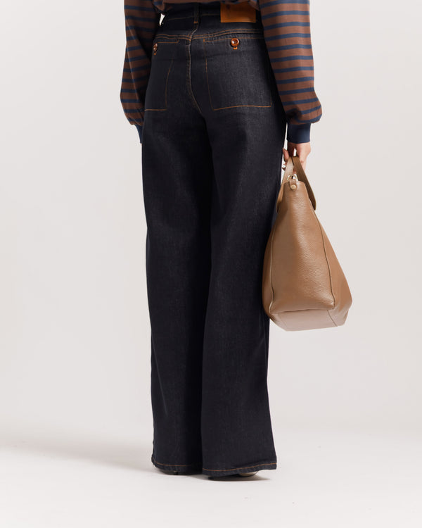 Jeans wide leg blu scuro - H6208