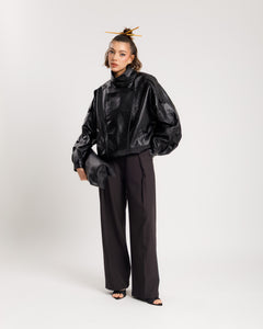 Bomber finta pelle collo alto NERO - 22001