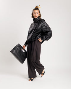 Bomber finta pelle collo alto NERO - 22001