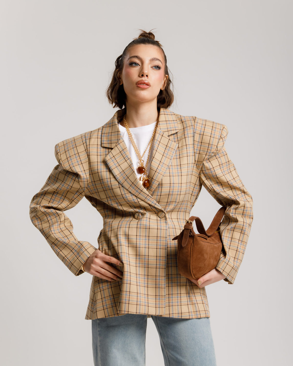 Blazer quadri BEIGE - V12919 slc