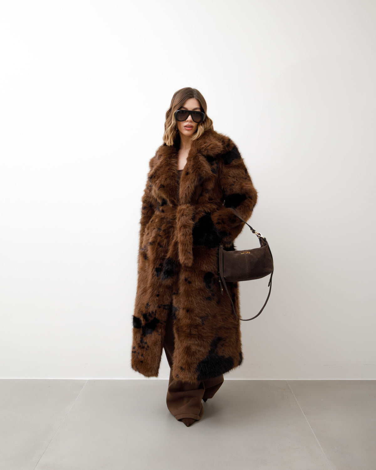 Eco-fur lunga con collo ampio stampata - A20