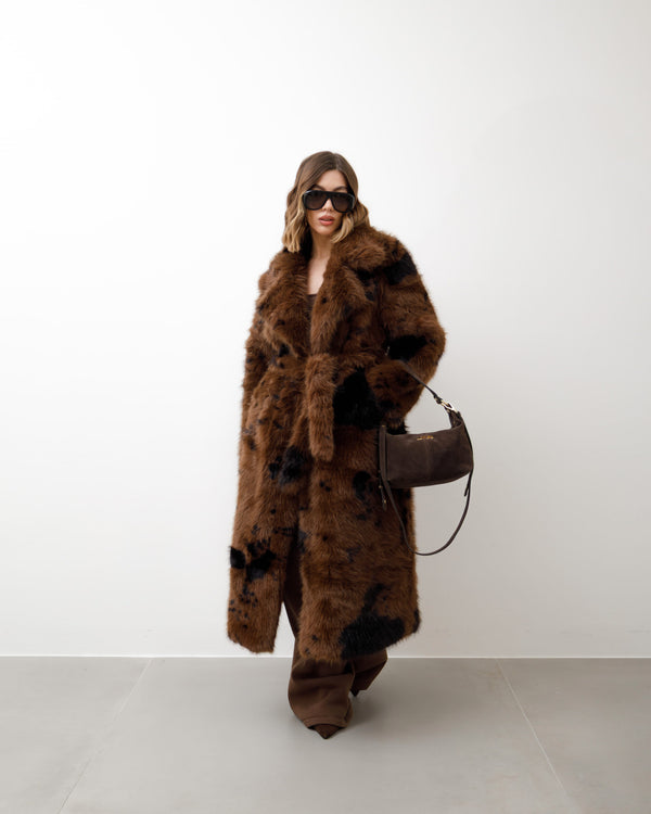 Eco-fur lunga con collo ampio stampata - A20