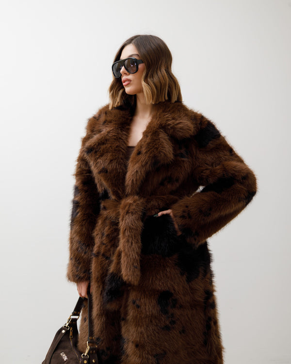 Eco-fur lunga con collo ampio stampata - A20