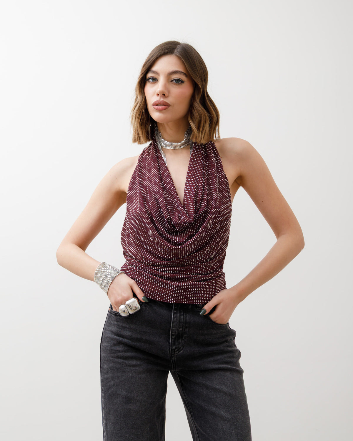 Top scollato con strass - 23490 slcn