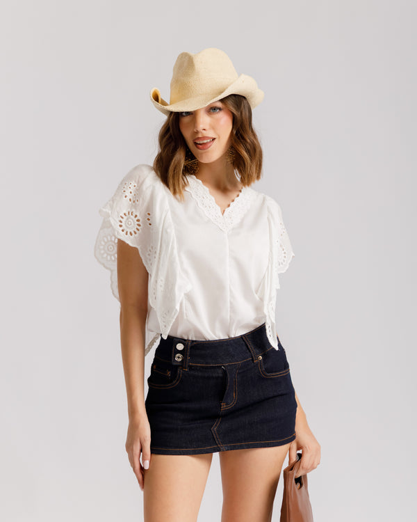 Camicia in cotone e pizzo - 910