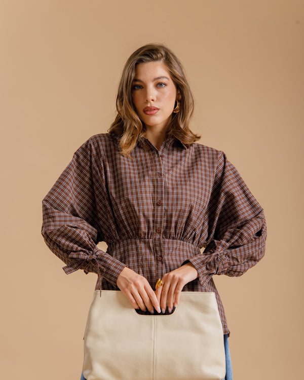 Camicia quadretti e fiocco MARRONE - PS9773