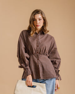 Camicia quadretti e fiocco MARRONE - PS9773