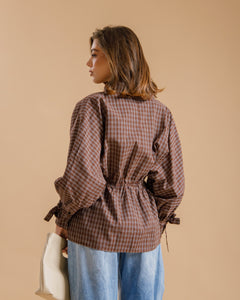 Camicia quadretti e fiocco MARRONE - PS9773